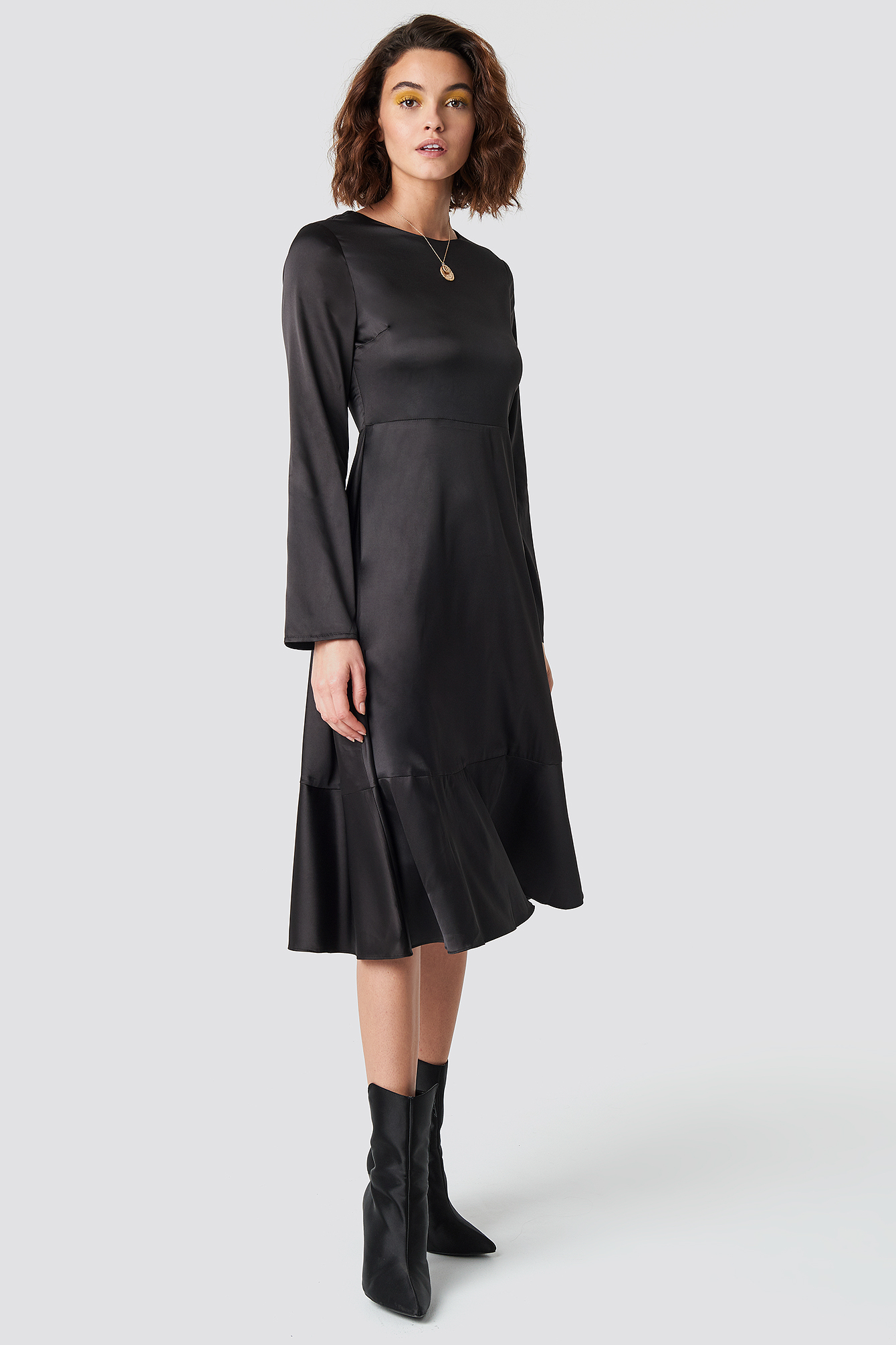 Long Sleeve Satin Dress Black | na-kd.com